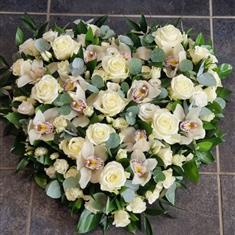 Luxury White Rose and Orchid Closed Heart