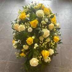 Yellow &amp; White Rose Coffin Spray