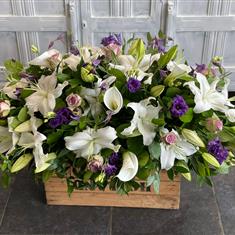Coffin Spray White lilly with purple and lilac