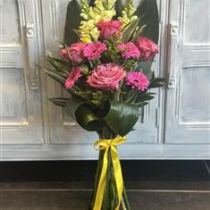 Hand Tied sheaf cerise pink and yellow